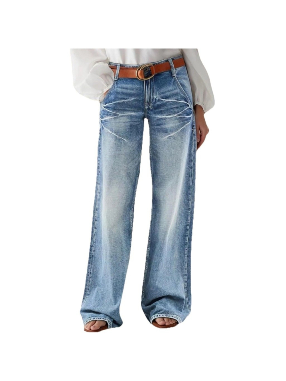 Flamingals Wide Leg Jeans for Women Mid Waist Baggy Stitch Decor Denim Pants XL
